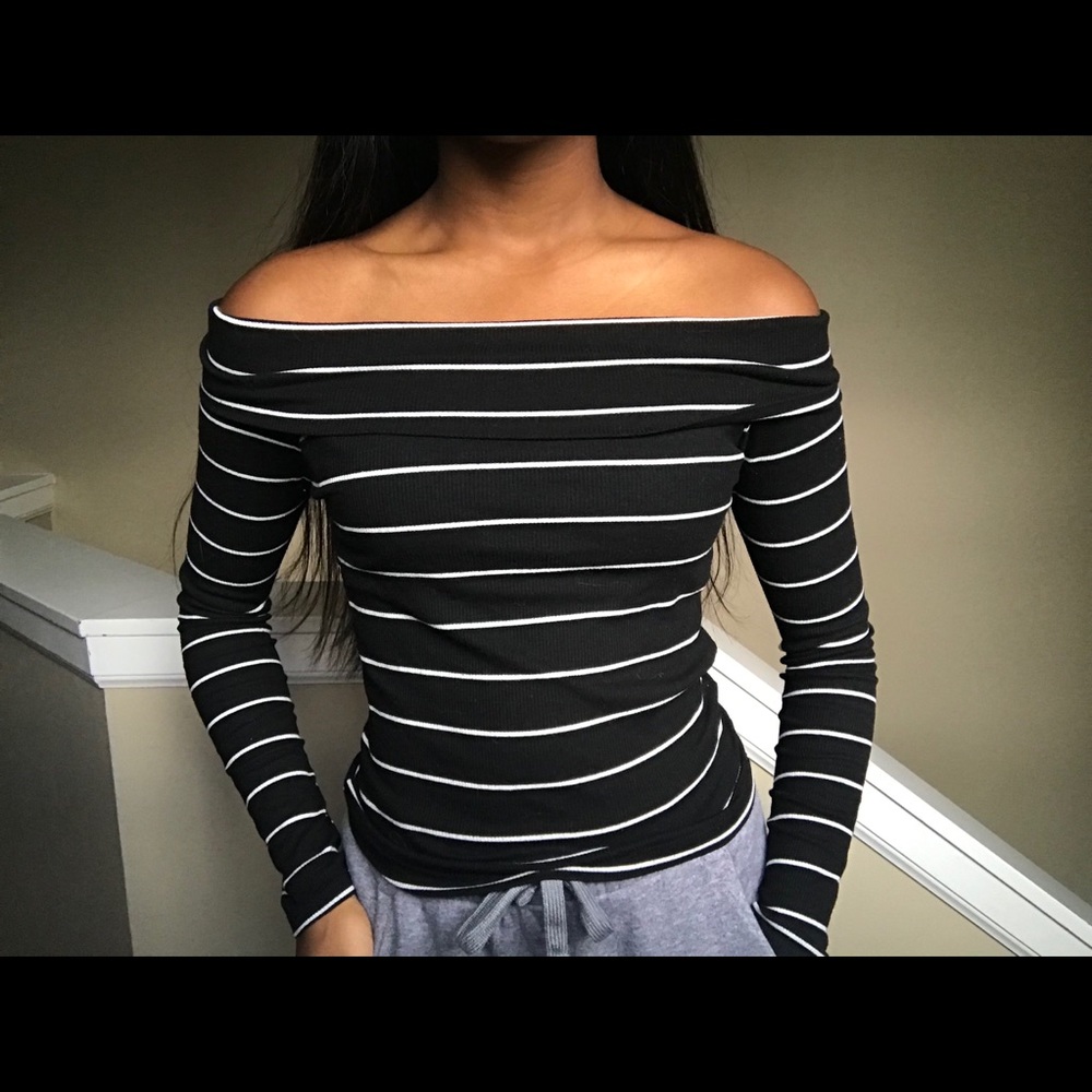 off the shoulder black and white stripes